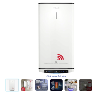 Ariston Velis Pro Wifi 100L - Oferta Es Termo eléctrico Ariston Velis Pro Wifi 100L con diseño plano instalado en la pared en oferta en Amazon España.