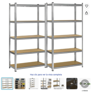 estantería metálica almacenaje 2x unidades acero galvanizado Pack de dos unidades de estanteria metalica de almacenaje con cinco baldas modulares