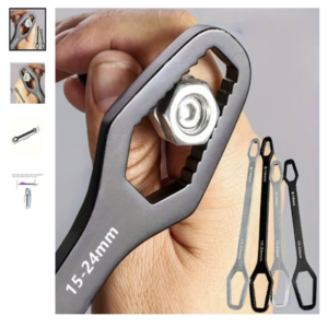 llave universal de doble punta reparacion de tuercas ajustable Llave universal de doble punta autoajustable sujetando una tuerca metalica hexagonal