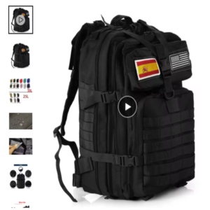 Mochila táctica militar impermeable de alta capacidad para senderismo Mochila táctica militar impermeable de color negro con parches militares en el frontal.