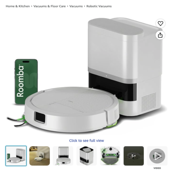 Robot aspirador iRobot Roomba 115 Combo con Clean Base Robot aspirador iRobot Roomba 115 Combo de color blanco junto a su base de autovaciado inteligente.