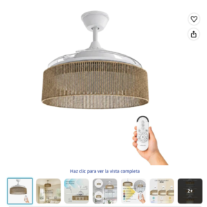 ventilador de techo con luz mellerware brizy bright rattan lampara Ventilador de techo con luz Mellerware Brizy Bright Rattan blanco con pantalla marron
