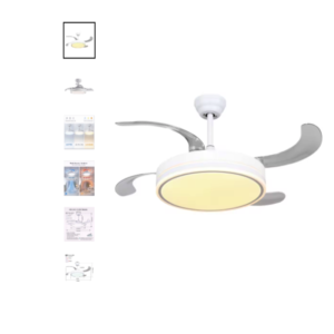 Mikomika F7731 Oferta Es Ventilador de techo Mikomika F7731 blanco con luz LED central y 4 aspas transparentes extendidas.