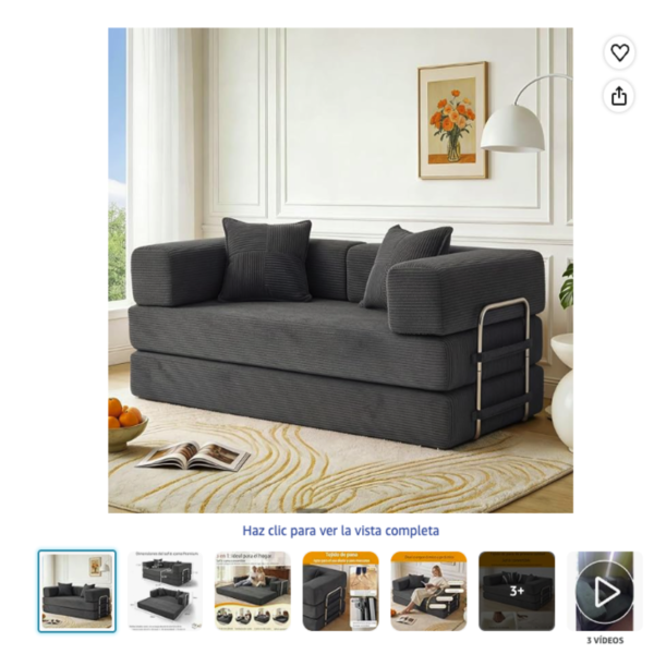 Vipbear Sofa Cama 2 Plazas modular de pana color gris con cojines