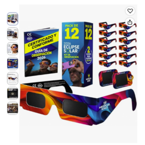 12 Gafas Eclipse Solar Homologadas ISO 12312-2 en oferta Pack de 12 Gafas Eclipse Solar Homologadas ISO 12312-2 de Medical king con guía y filtros