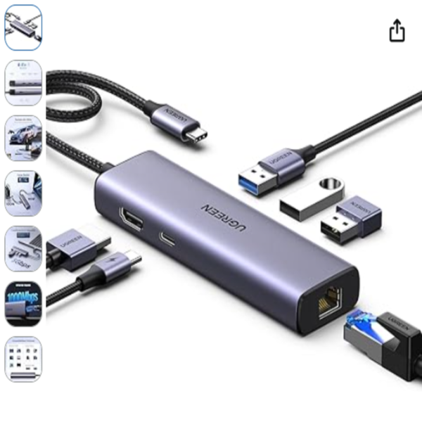 Hub USB C UGREEN 6 en 1 con puertos HDMI Ethernet y USB