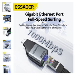 Adaptador Essager tipo C a Ethernet para MacBook y portátiles Adaptador Essager tipo C a Ethernet Gigabit de alta velocidad
