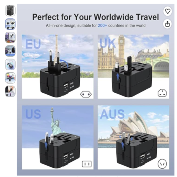 Adaptador de enchufe universal Amoner con puertos USB C y A