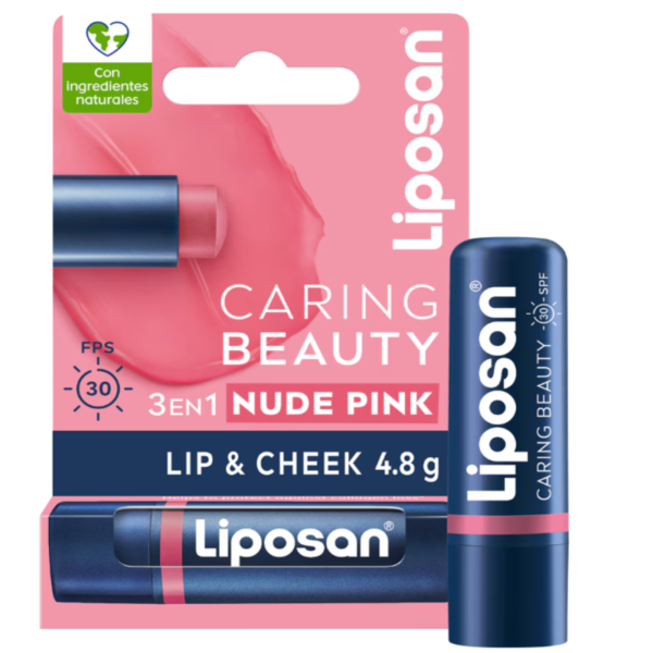 balsamo labial liposan caring beauty nude pink balsamo labial liposan caring beauty 3 en 1 tono nude pink de 4,8 gramos con su envase