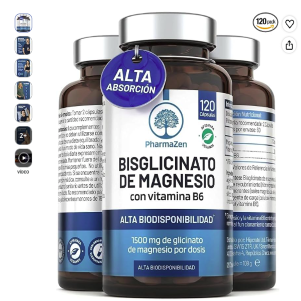 Bote de Bisglicinato de Magnesio PharmaZen de 120 cápsulas