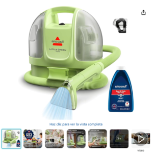 Limpiador portátil Bissell Little Green Mini para manchas difíciles. Bissell Little Green Mini limpiador portátil de tapicería y moquetas de color verde con accesorios.
