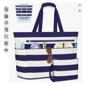 Bolsa de Playa Grande XXL ENONEO 55L Bolsa de playa grande XXL marca ENONEO con diseño a rayas azules y blancas