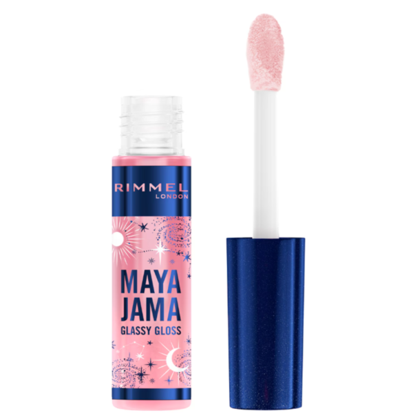 brillo de labios rimmel maya jama glassy gloss brillo de labios rimmel maya jama glassy gloss tono 100 water con aplicador abierto