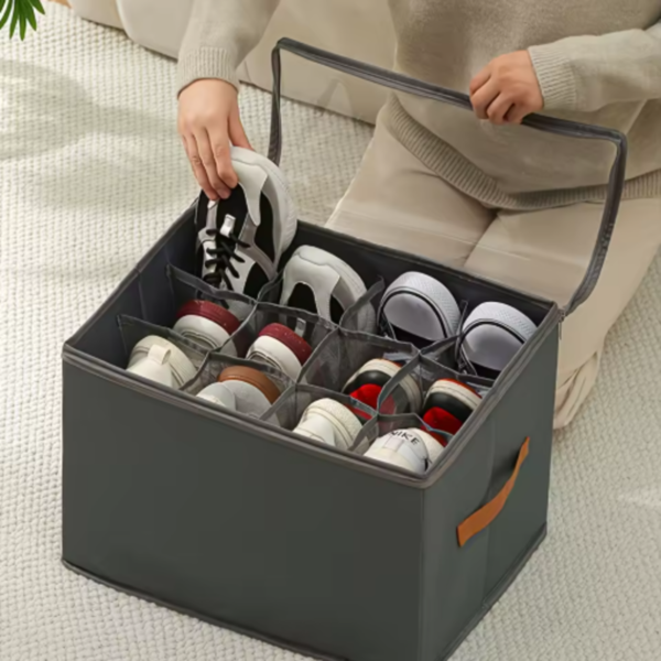 Caja organizadora de zapatos plegable con tapa de tela Oxford para almacenar calzado y accesorios