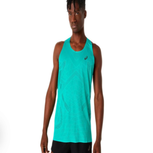 Camiseta Asics Metarun Singlet running hombre Camiseta Asics Metarun Singlet de tirantes para hombre en color turquesa con microperforaciones técnicas