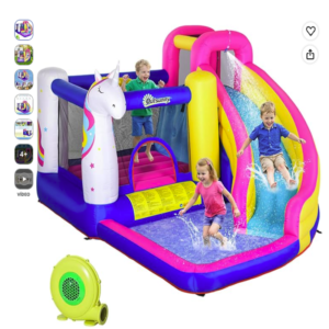 Castillo hinchable para niños Outsunny Parque Acuático. Castillo hinchable para niños Outsunny de Unicornio con tobogán acuático, piscina y soplador eléctrico en el jardín.