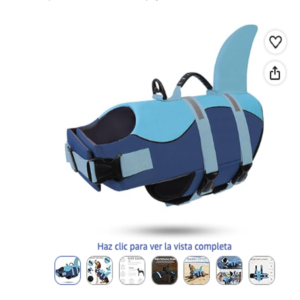 Chaleco salvavidas perro CITÉTOILE color azul Chaleco salvavidas perro de color verde brillante con aleta de tiburón superior y manija de rescate negra.