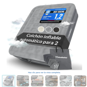 Colchón hinchable doble eléctrico Heimfleiss Colchón hinchable doble Heimfleiss autoinflable de color gris con bolsa de transporte