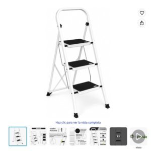 Escalera plegable de 3 peldaños T-LOVENDO blanca y negra. Escalera plegable de 3 peldaños de acero T-LOVENDO con base estable antideslizante para tareas del hogar.