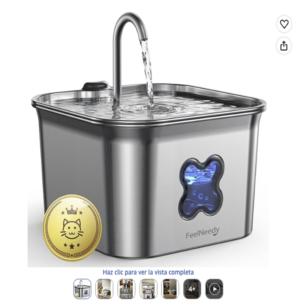 FEELNEEDY Fuente para Gatos de Acero Fuente para gatos FEELNEEDY de acero inoxidable de 2,8 litros
