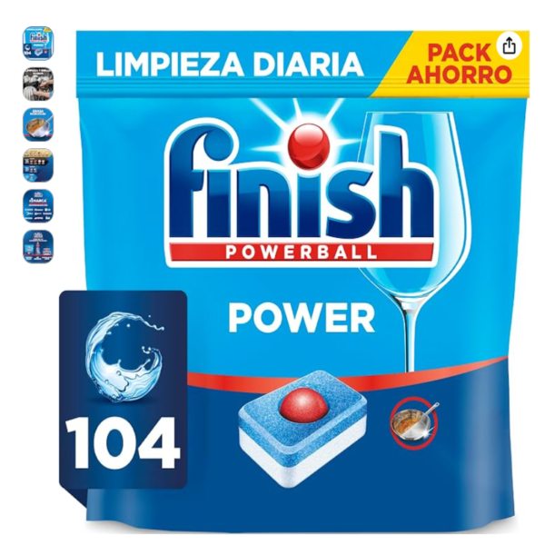 Pack de ahorro de finish powerball power all in 1 pastillas para el lavavajillas de 104 unidades