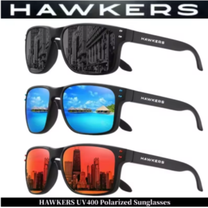 Gafas de sol HAWKERS polarizadas cuadradas de moda Gafas de sol HAWKERS polarizadas con lentes de espejo rojas y naranjas y montura negra mate