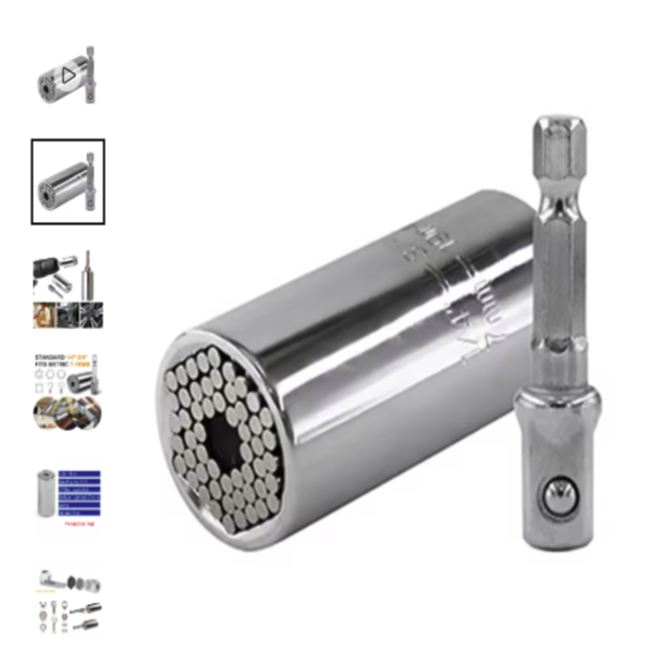 Juego de herramientas de tornillo de taladro manual eléctrico con enchufe mágico plateado y varilla de extensión