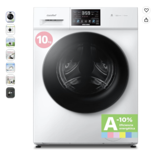 Lavadora 10 kg COMFEE' CFP03EW100W-HL profesional. Lavadora 10 kg COMFEE' blanca de carga frontal con panel táctil digital y etiqueta de eficiencia energética A -10%.