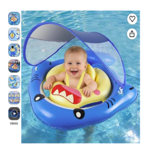 NYOBABE Flotador Bebe para 6-36 Meses en oferta NYOBABE Flotador Bebe para 6-36 Meses en color azul con sombrilla y bebé sonriendo