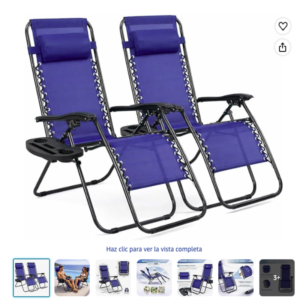 Pack 2 tumbonas de exterior plegables T-Lovendo para jardin y piscina Pack 2 tumbonas de exterior plegables de color azul oscuro con portavasos y reposacabezas