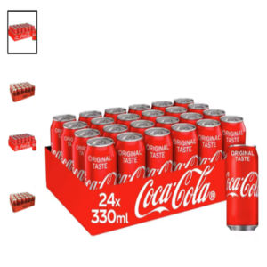 Pack de 24 Coca-Cola Sabor Original Refresco de Cola Bandeja y latas del pack de 24 Coca-Cola Sabor Original de 330 ml