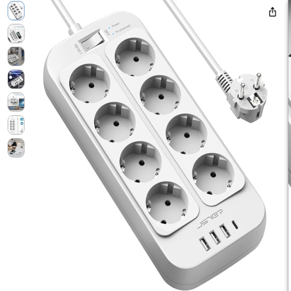 Regleta enchufe JSVER Regleta enchufe JSVER con 8 tomas y puertos USB