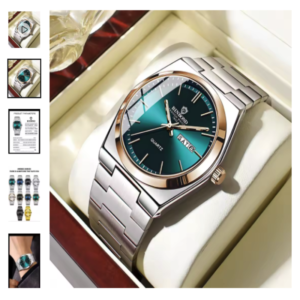 Reloj de pulsera de cuarzo para hombre Binbond con dial verde y armis de acero inoxidable