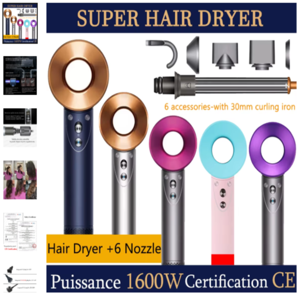Secador de pelo profesional SenCiciMen con 6 accesorios y tecnología de iones negativos
