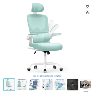 Silla de escritorio ergonómica naspaluro verde Silla de oficina ergonómica naspaluro en color verde y blanco con reposabrazos abatibles