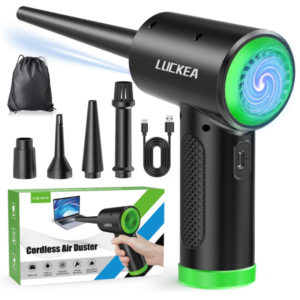 Soplador de Aire Comprimido Luckea inalámbrico verde y negro Soplador de Aire Comprimido Luckea con accesorios de limpieza para ordenador