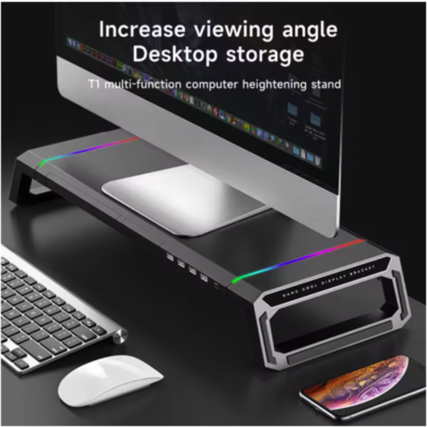 Soporte de escritorio ajustable para monitor y dispositivos Soporte elevador para monitor con puertos USB 3.0 y almacenamiento
