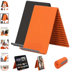 Soporte flexible de silicona en color negro y naranja para móvil y tablet