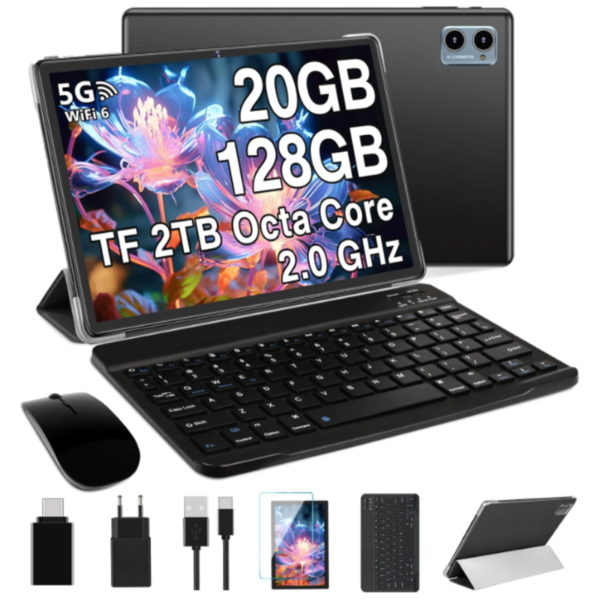 Tablet Deertime Gemini AI 10 pulgadas con teclado y ratón inalámbrico en color negro