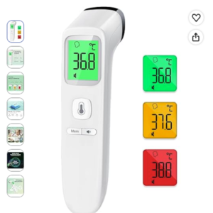 Termómetro digital para fiebre sin contacto Viproud Termómetro digital para fiebre de la marca Viproud mostrando pantalla en verde, amarillo y rojo.