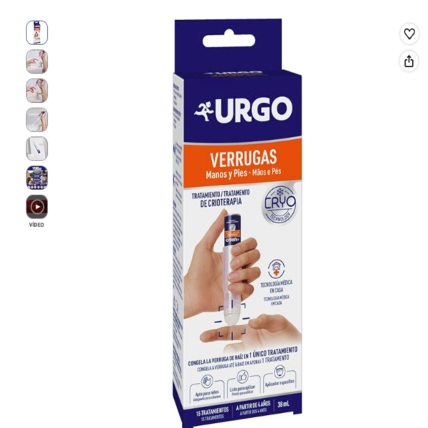 Urgo Verrugas Crioterapia para manos y pies Frasco de Urgo Verrugas Crioterapia junto a su caja de presentación