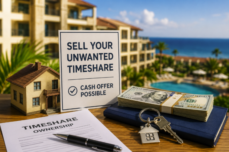 Pareja revisando las opciones para vender un timeshare en Estados Unidos y reducir los costos de mantenimiento.