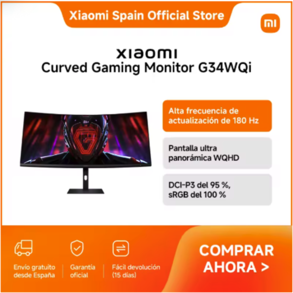 Xiaomi Curved Gaming Monitor G34WQi - Inmersión y velocidad Monitor gaming curvo Xiaomi Curved Gaming Monitor G34WQi de 180Hz