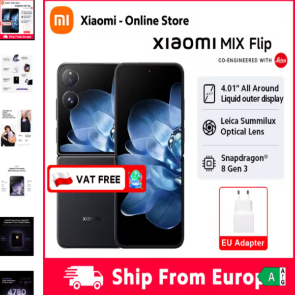 Xiaomi MIX Flip en color negro plegado y desplegado con cámara Leica