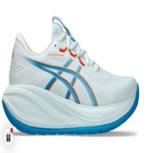 Zapatillas Asics Cumulus 28 running hombre Zapatillas Asics Cumulus 28 para hombre de running en color blanco y azul con detalles naranjas