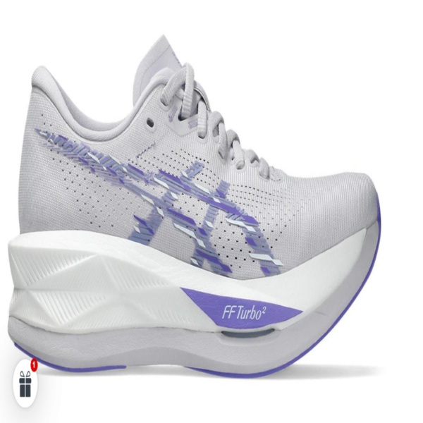 Zapatillas Asics Sonicblast mujer de running en color claro con detalles en color lila y morado
