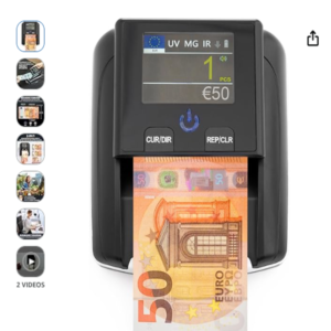 Zenacasa Detector Automático de Billetes Falsos UV MG IR Zenacasa detector de billetes falsos automático verificando un billete de 50 euros