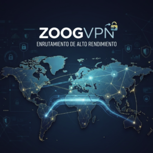 ZoogVPN: Enrutamiento de rendimiento y acceso global seguro Mapa digital que ilustra el enrutamiento seguro de ZoogVPN para navegación privada y desbloqueo de contenido global.