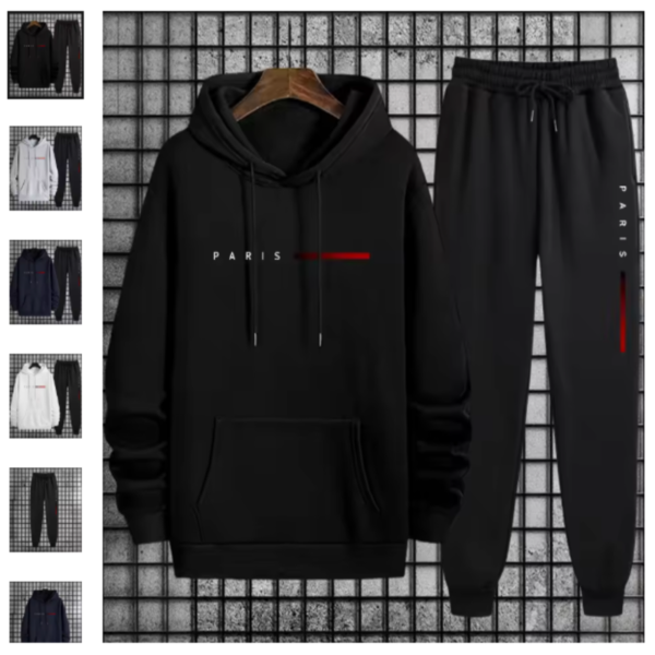chándal de hombre Paris con sudadera con capucha y pantalón negro