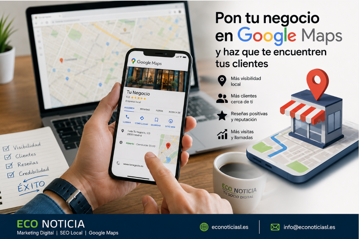 Empresario consultando su negocio en Google Maps